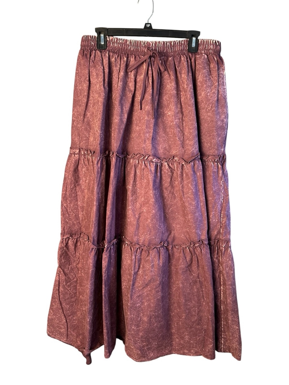 Zenana Outfitters Plum Acid Wash Tiered Ruffle Cotton Maxi Skirt Size 1X - Picture 6 of 6